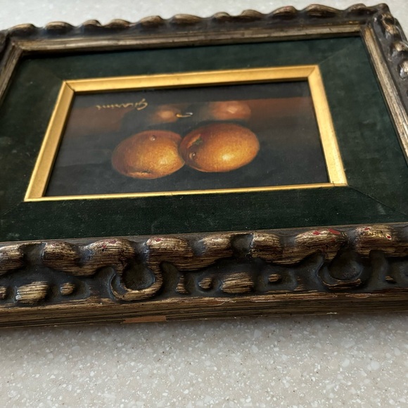 Original Painting Fruit Orange Dark Green Distressed Vintage Styled Mat Frame - Picture 11 of 13